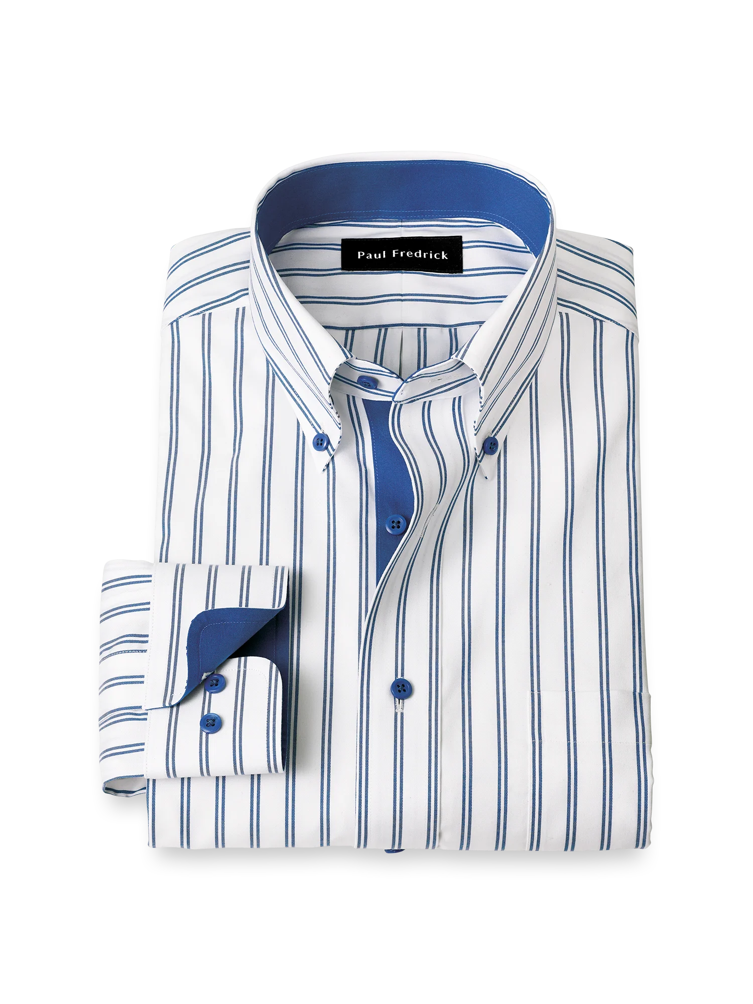 Comfort Stretch Non-Iron Stripe Dress Shirt With Contrast Trim - Cobalt