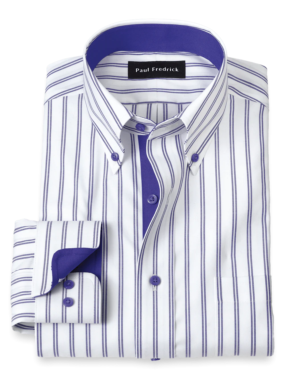 Comfort Stretch Non-Iron Stripe Dress Shirt With Contrast Trim - Purple