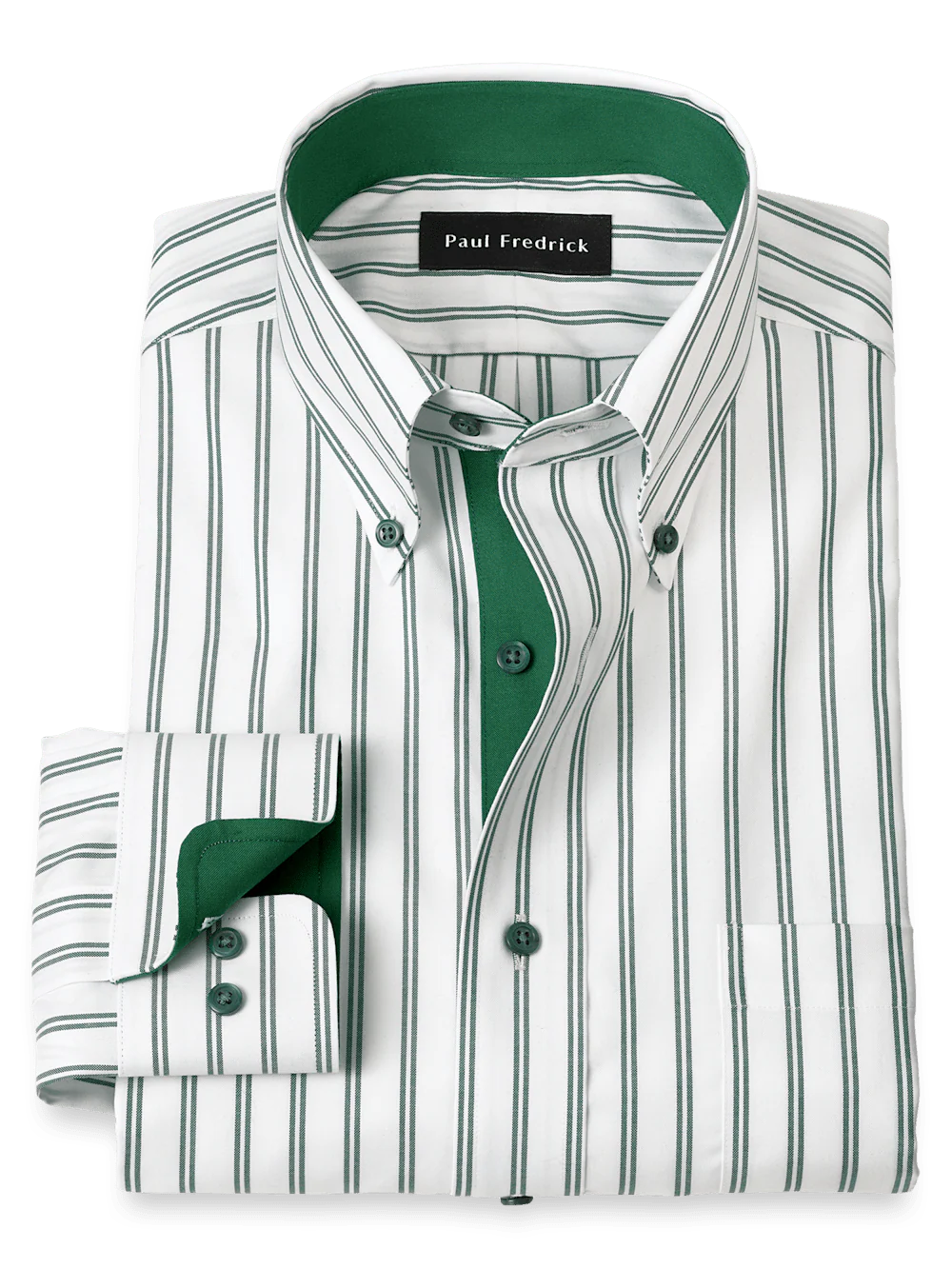 Comfort Stretch Non-Iron Stripe Dress Shirt With Contrast Trim - Green