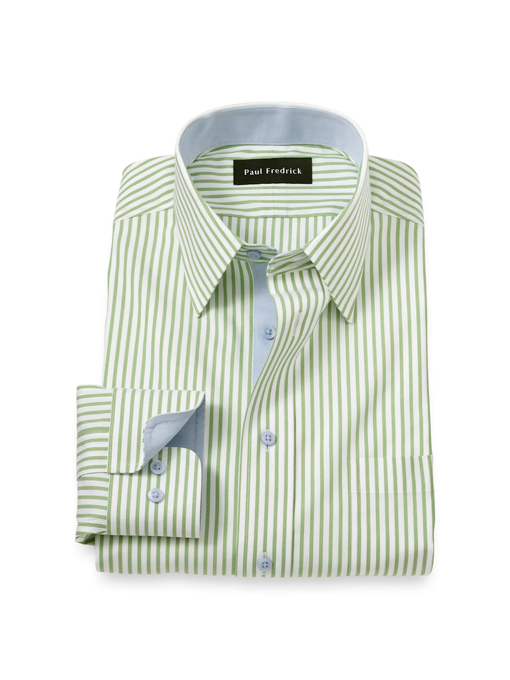Comfort Stretch Non-Iron Stripe Dress Shirt With Contrast Trim - Green