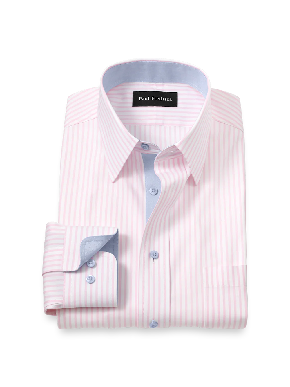 Comfort Stretch Non-Iron Stripe Dress Shirt With Contrast Trim - Pink