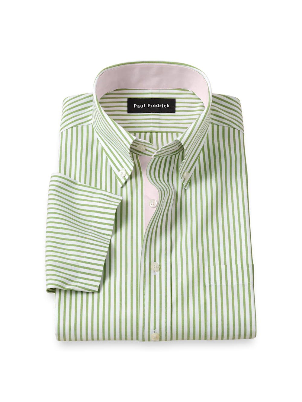 Comfort Stretch Non-Iron Stripe Dress Shirt With Contrast Trim - Green