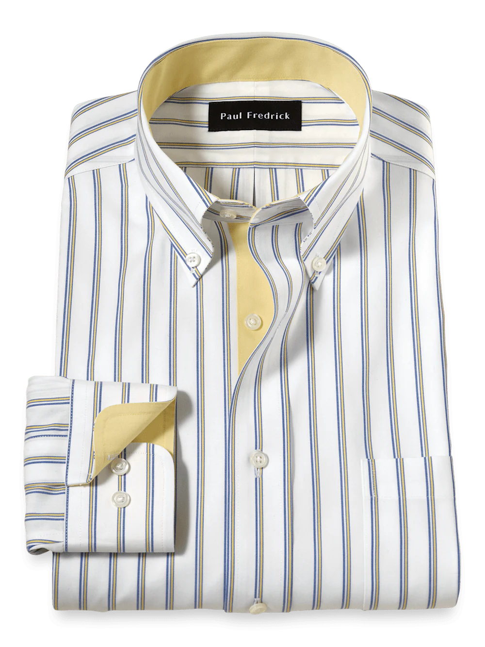 Comfort Stretch Non-Iron Stripe Dress Shirt With Contrast Trim - Blue/yellow