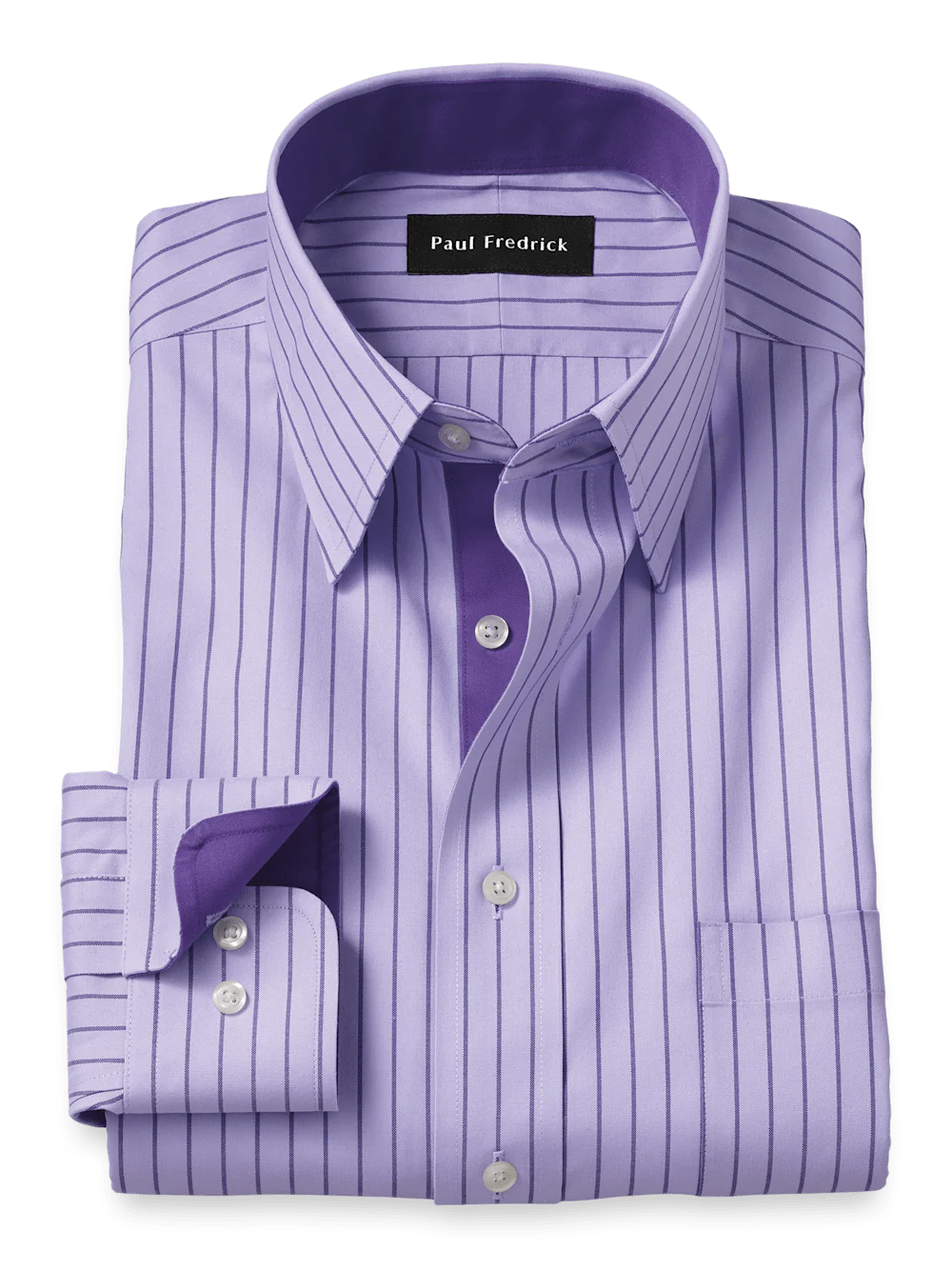 Comfort Stretch Non-Iron Stripe Dress Shirt With Contrast Trim - Purple