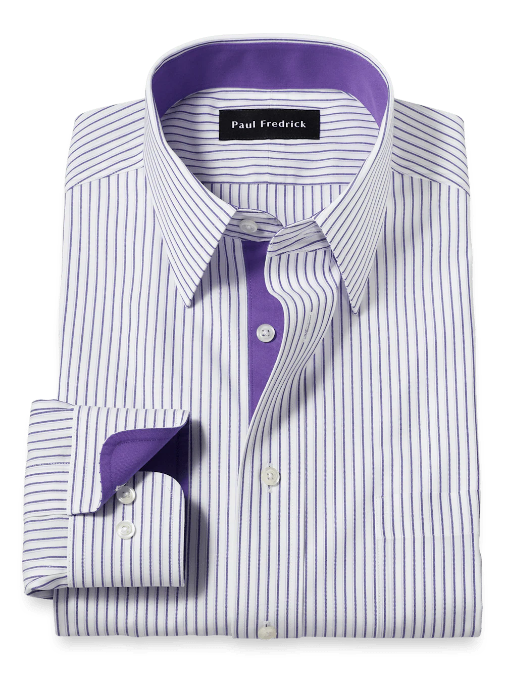 Comfort Stretch Non-Iron Stripe Dress Shirt With Contrast Trim - Purple