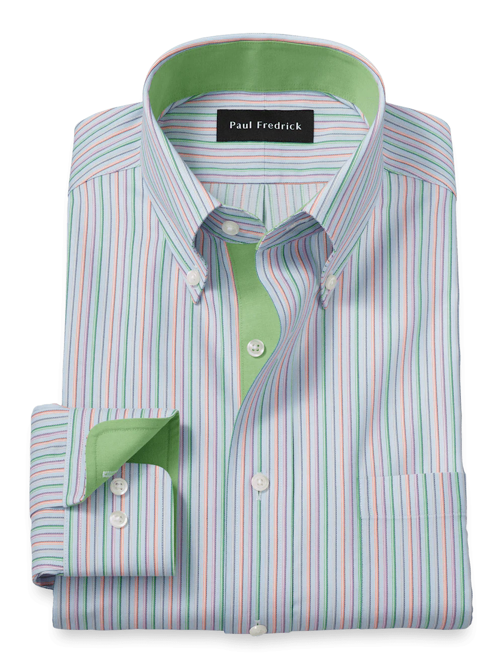 Comfort Stretch Non-Iron Stripe Dress Shirt With Contrast Trim - Multi
