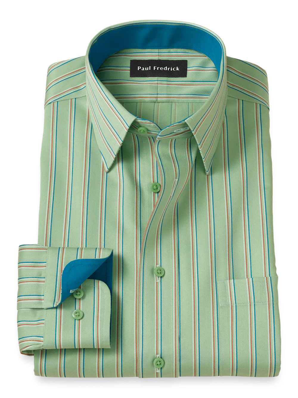 Comfort Stretch Non-Iron Stripe Dress Shirt With Contrast Trim - Mint Green