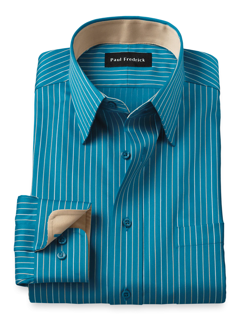 Comfort Stretch Non-Iron Stripe Dress Shirt With Contrast Trim - Teal