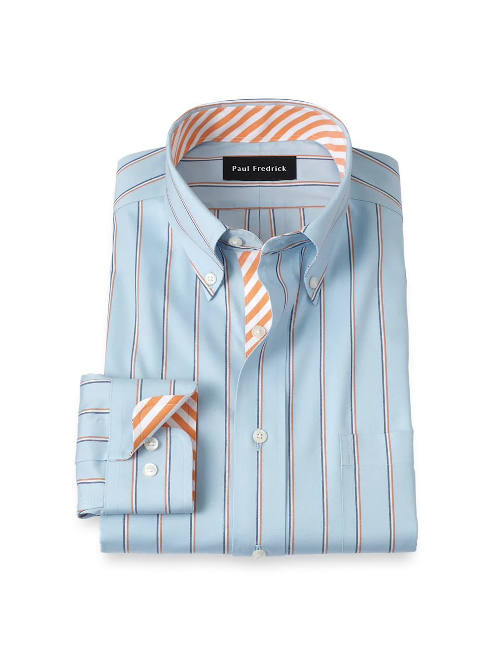 Comfort Stretch Non-Iron Stripe Dress Shirt With Contrast Trim - Blue/melon