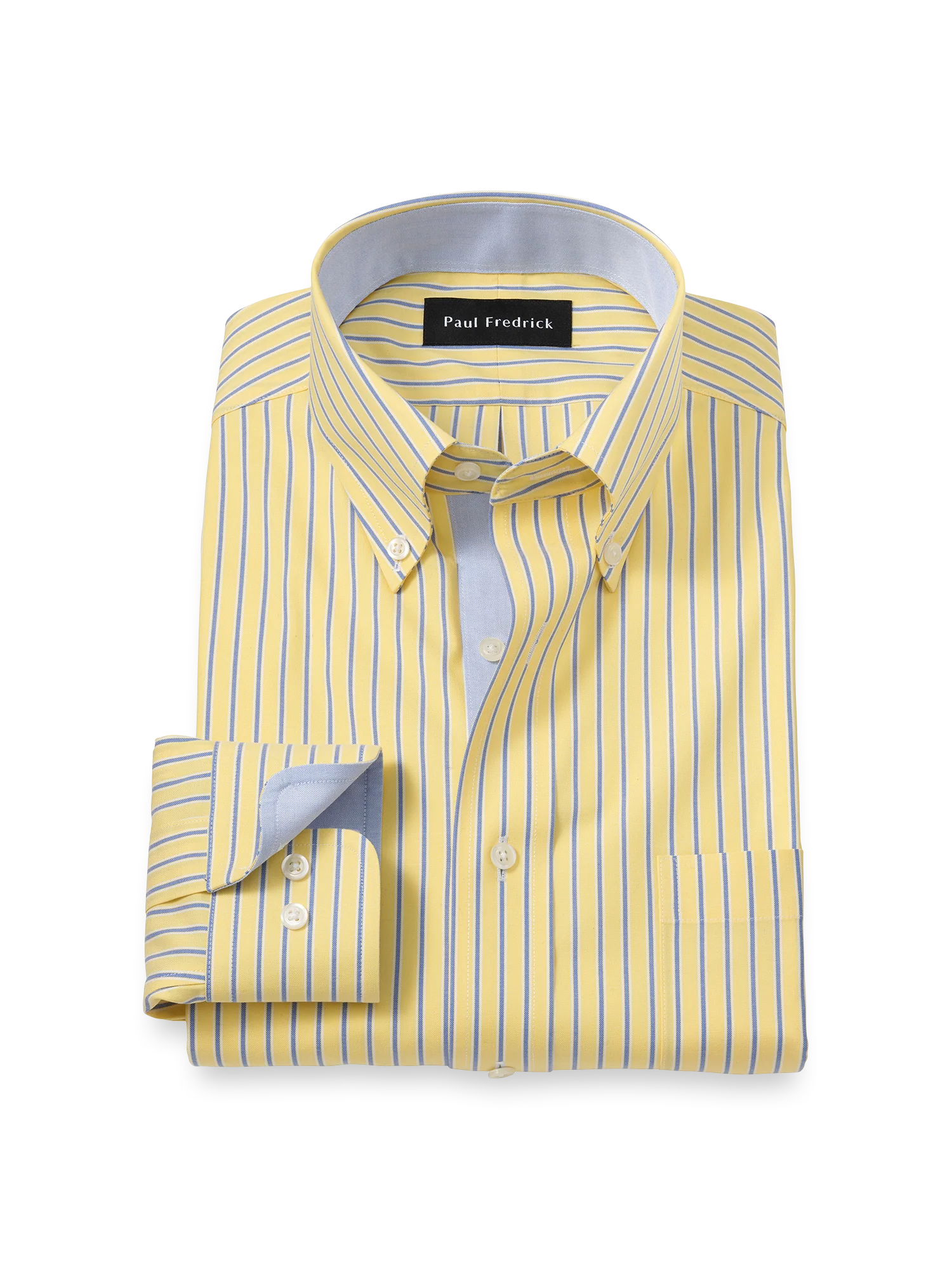 Comfort Stretch Non-Iron Stripe Dress Shirt With Contrast Trim - Yellow