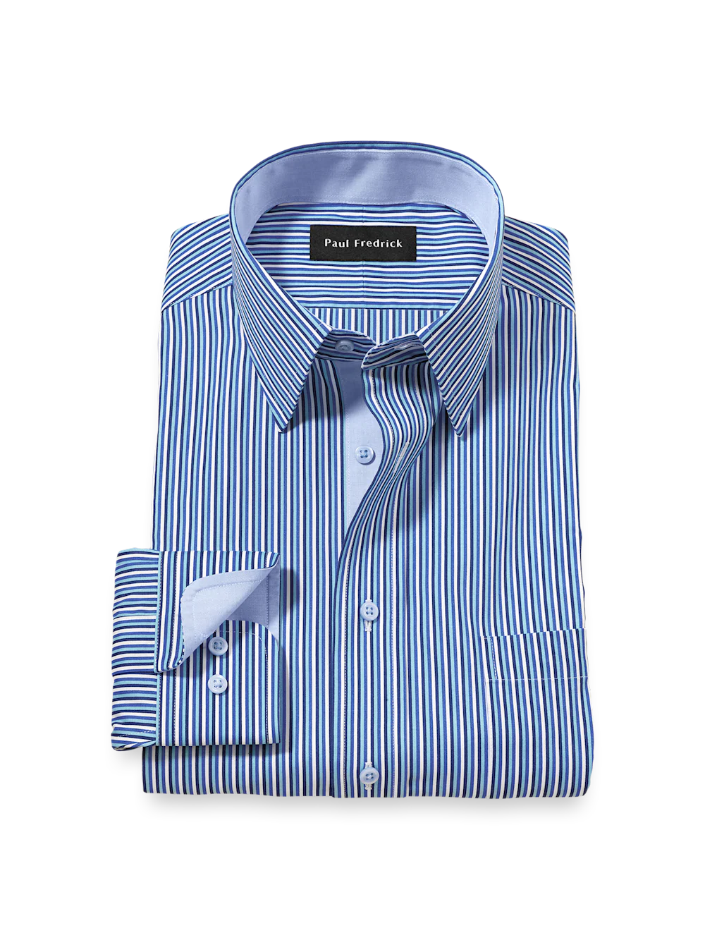 Comfort Stretch Non-Iron Stripe Dress Shirt With Contrast Trim - Blue