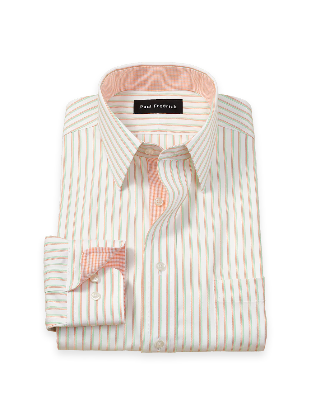 Comfort Stretch Non-Iron Stripe Dress Shirt With Contrast Trim - Melon/green