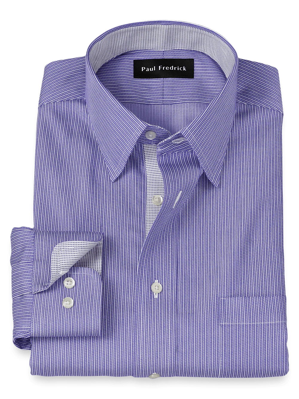 Comfort Stretch Non-Iron Stripe Dress Shirt With Contrast Trim - Purple