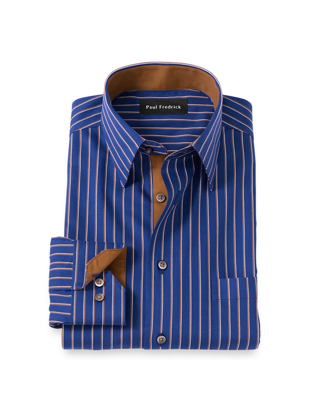 Comfort Stretch Non-Iron Stripe Dress Shirt With Contrast Trim - Navy/brown
