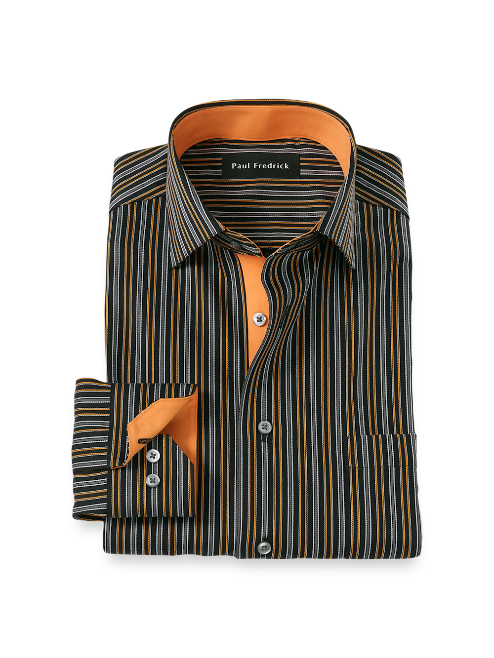 Comfort Stretch Non-Iron Stripe Dress Shirt With Contrast Trim - Black/orange