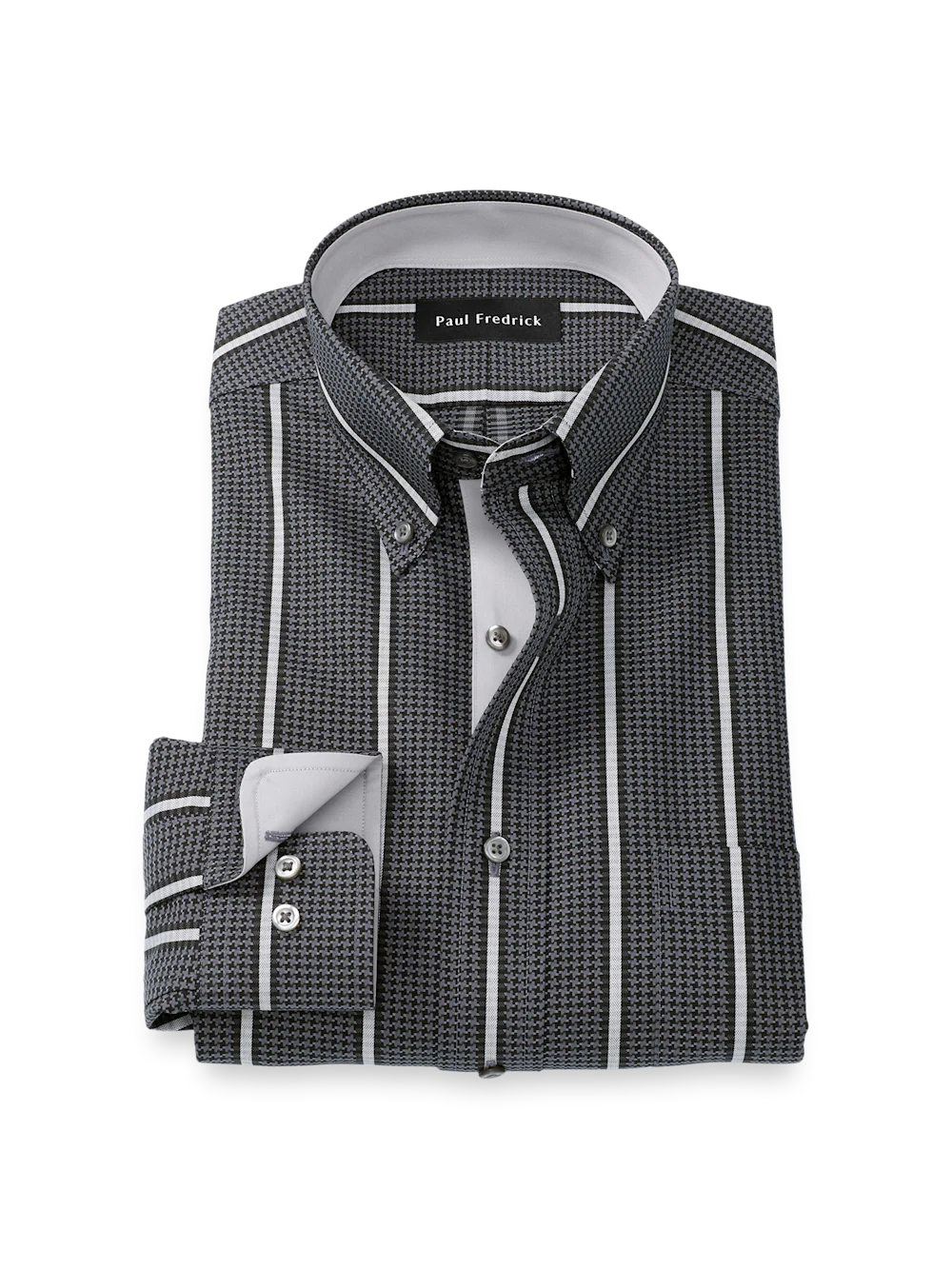 Comfort Stretch Non-Iron Stripe Dress Shirt With Contrast Trim - Black/grey