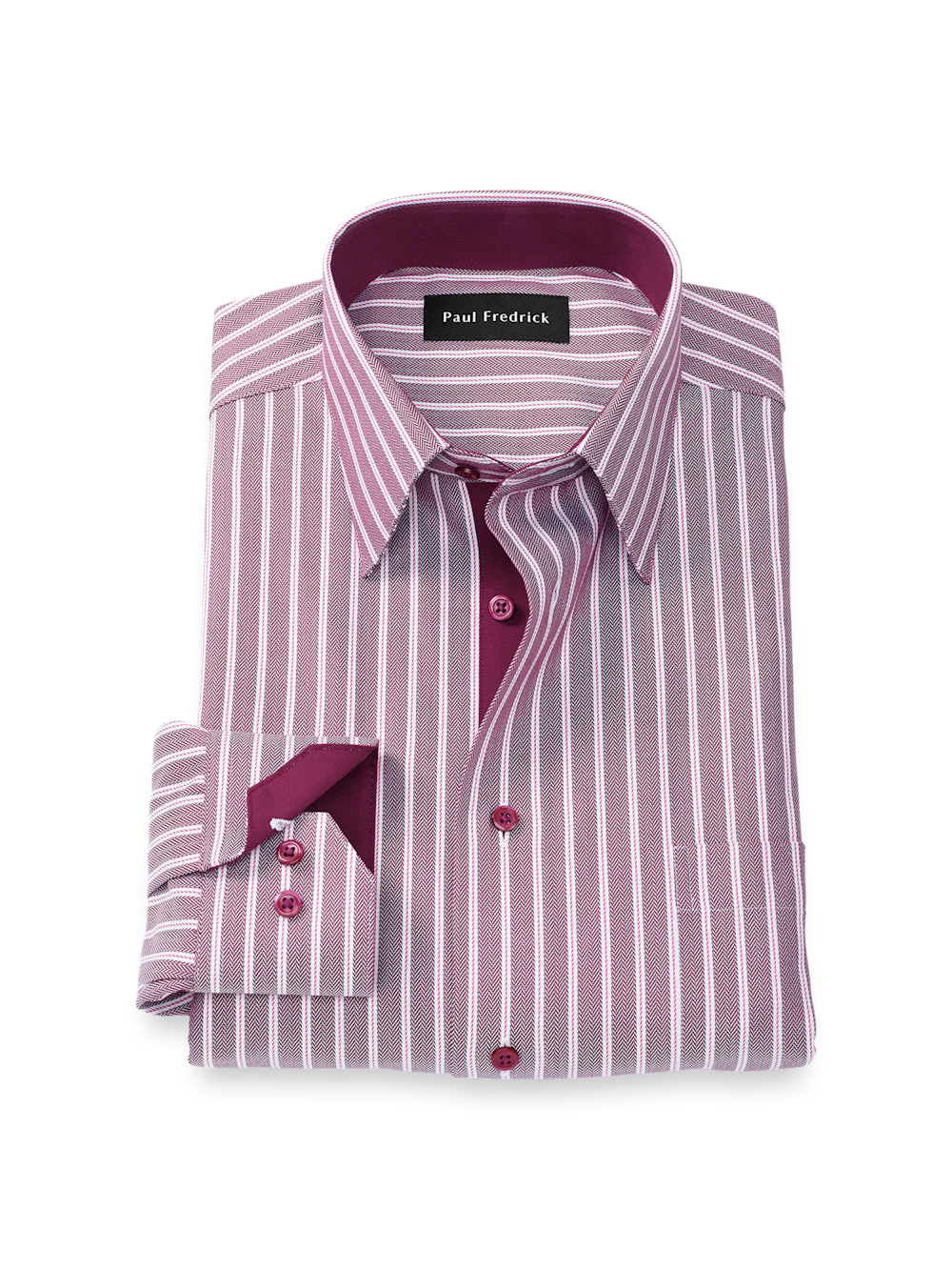 Comfort Stretch Non-Iron Stripe Dress Shirt With Contrast Trim - Burgundy