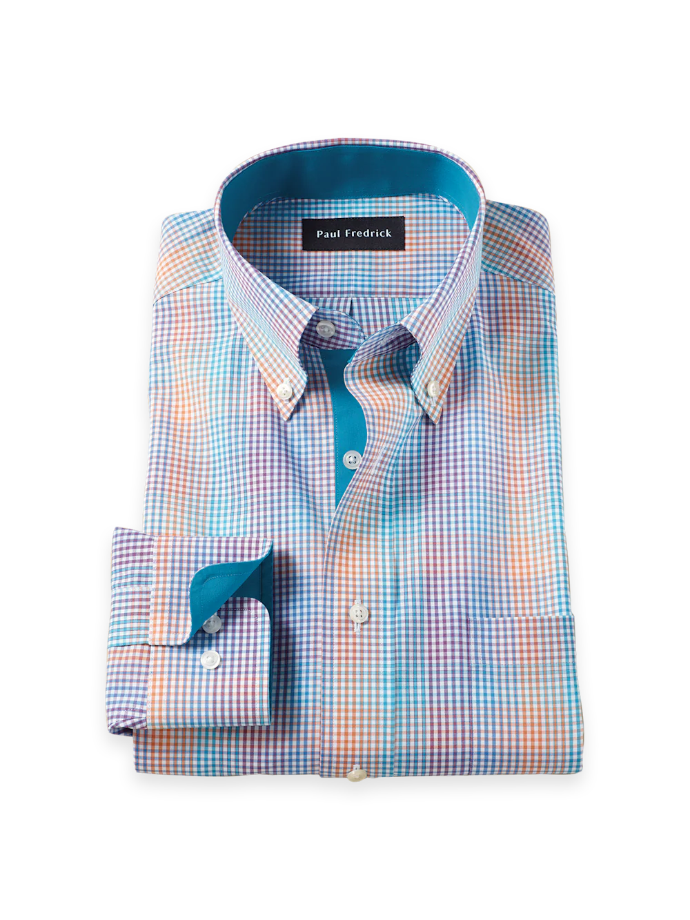 Comfort Stretch Non-Iron Tattersall Dress Shirt With Contrast Trim - Multi