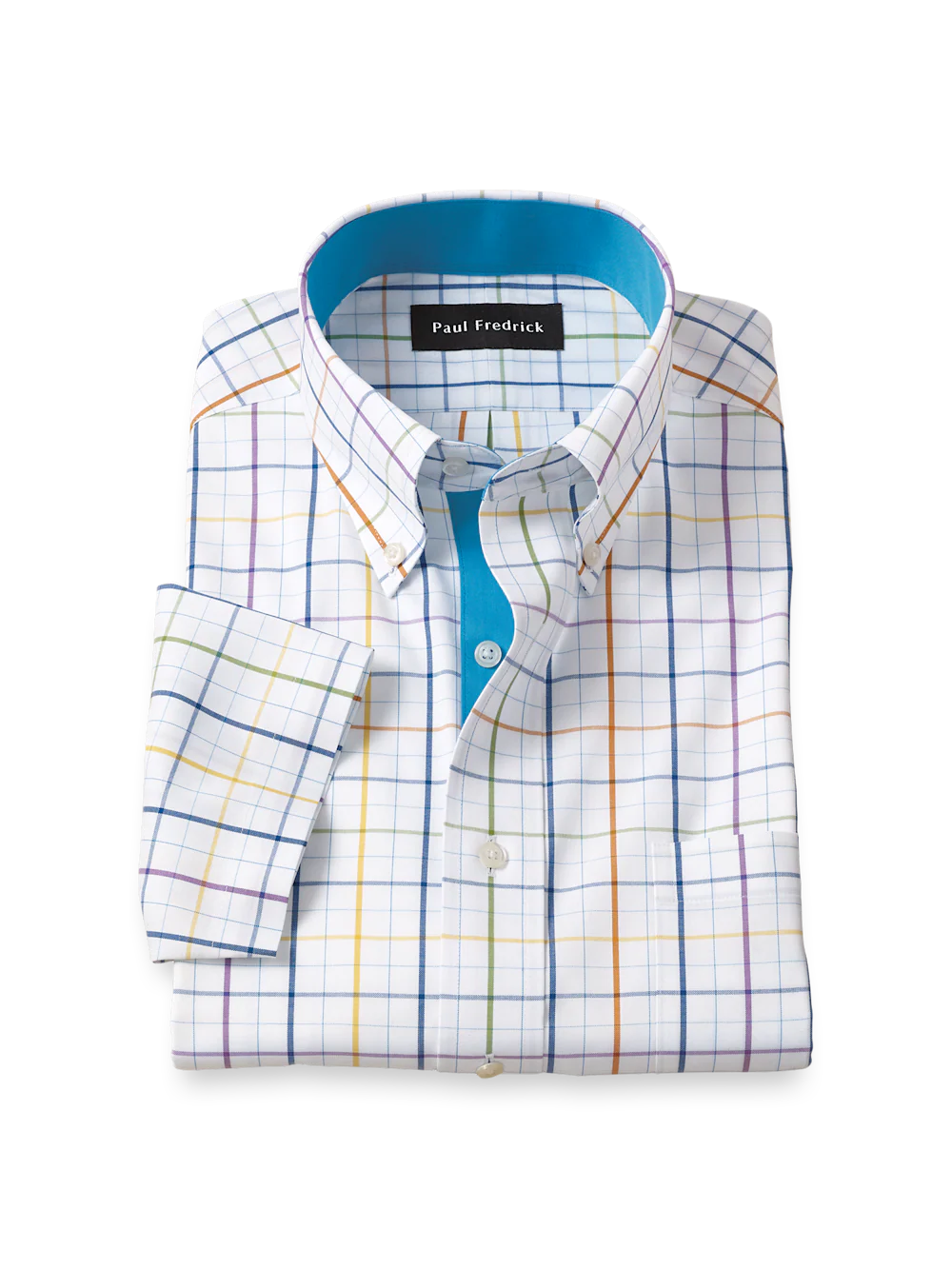 Comfort Stretch Non-Iron Tattersall Dress Shirt With Contrast Trim - Multi