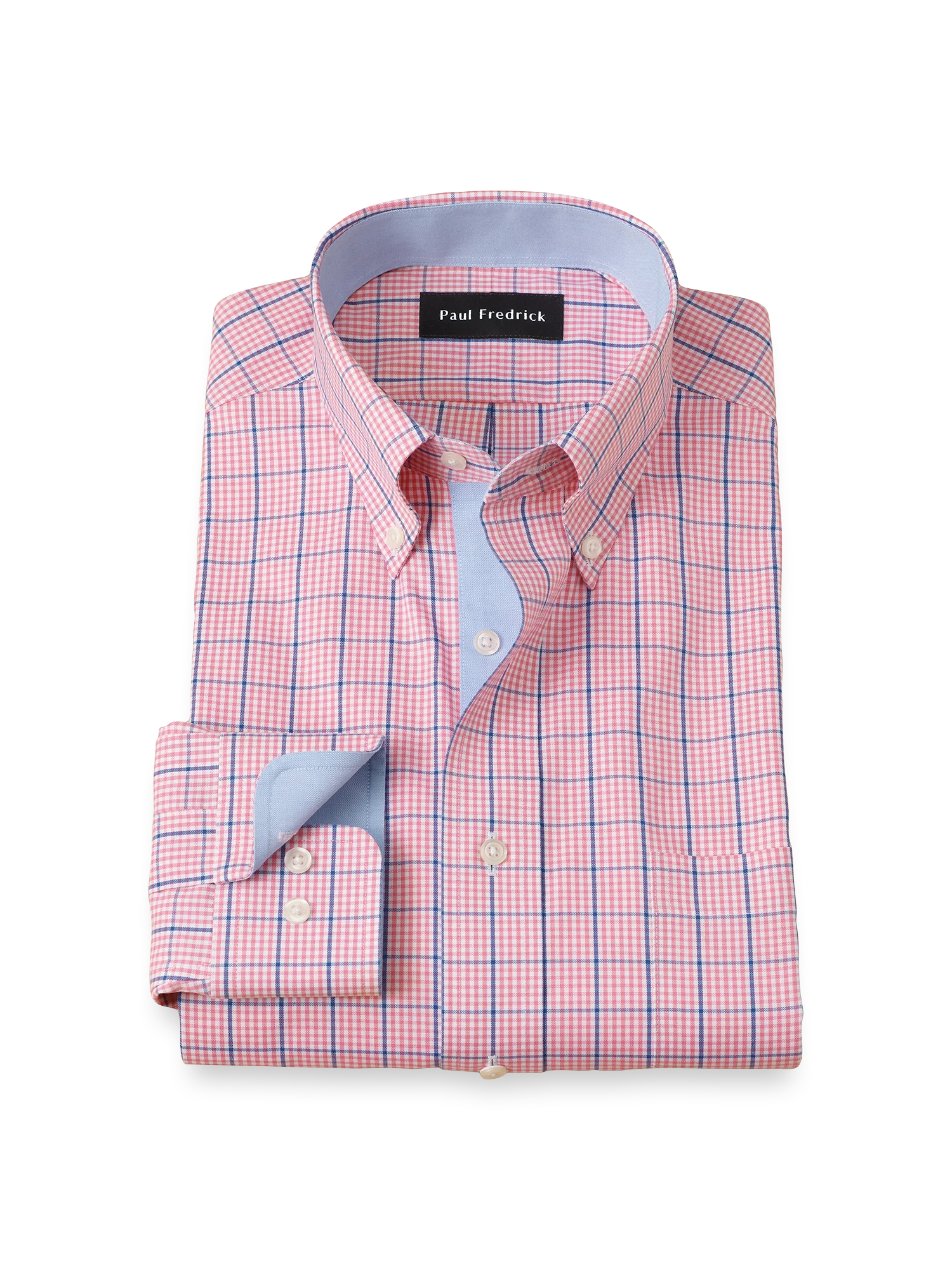 Comfort Stretch Non-Iron Windowpane Dress Shirt With Contrast Trim - Pink/blue