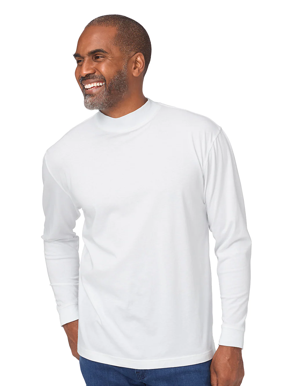 Cotton and Silk Long Sleeve Mock - White