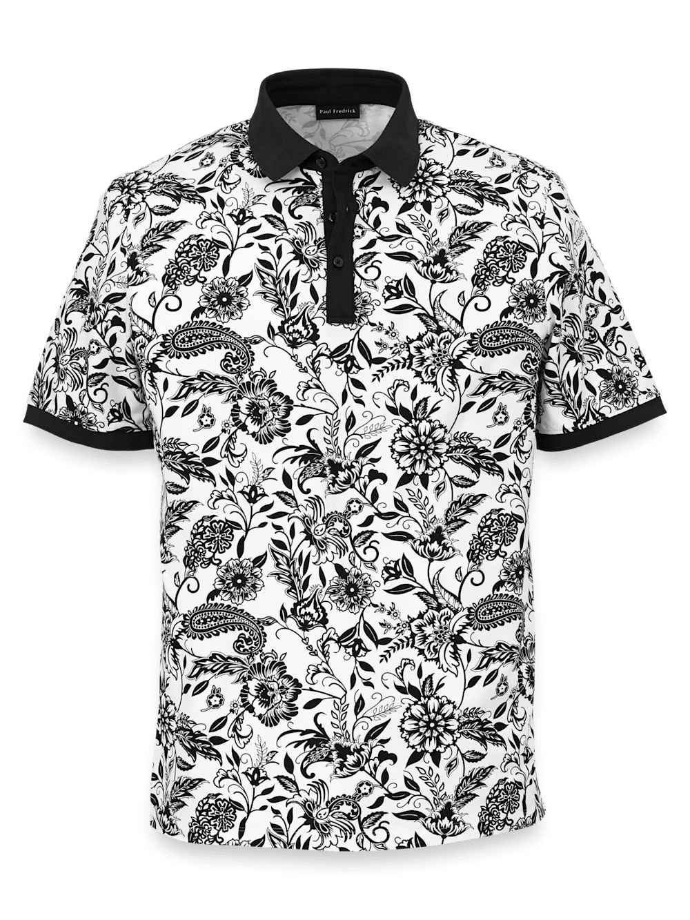 Cotton Blend Three Button Polo - Black/white