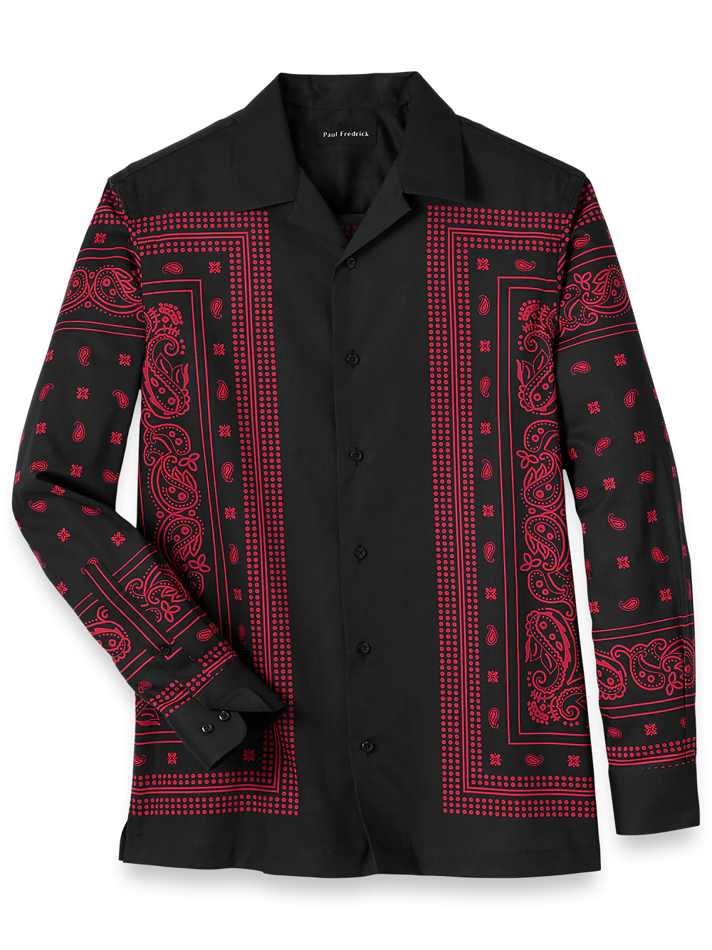 Cotton Border Print Casual Shirt - Black/red