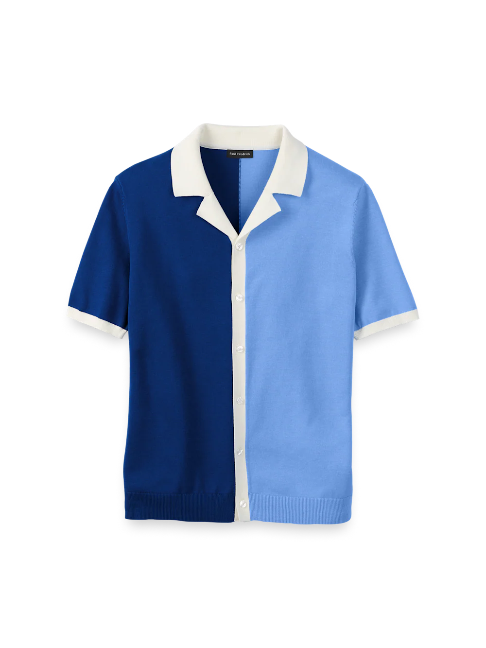 Cotton Button Front Camp Collar Sweater - Blue
