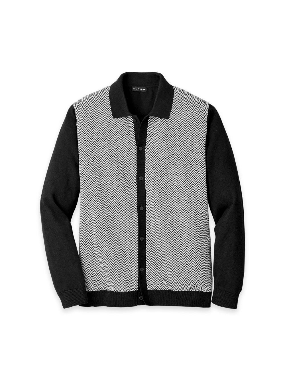 Cotton Button Front Polo - Black/white
