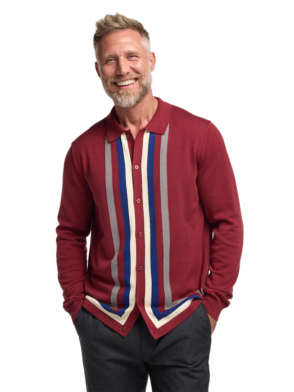 Cotton Button Front Polo - Burgundy - Image 2