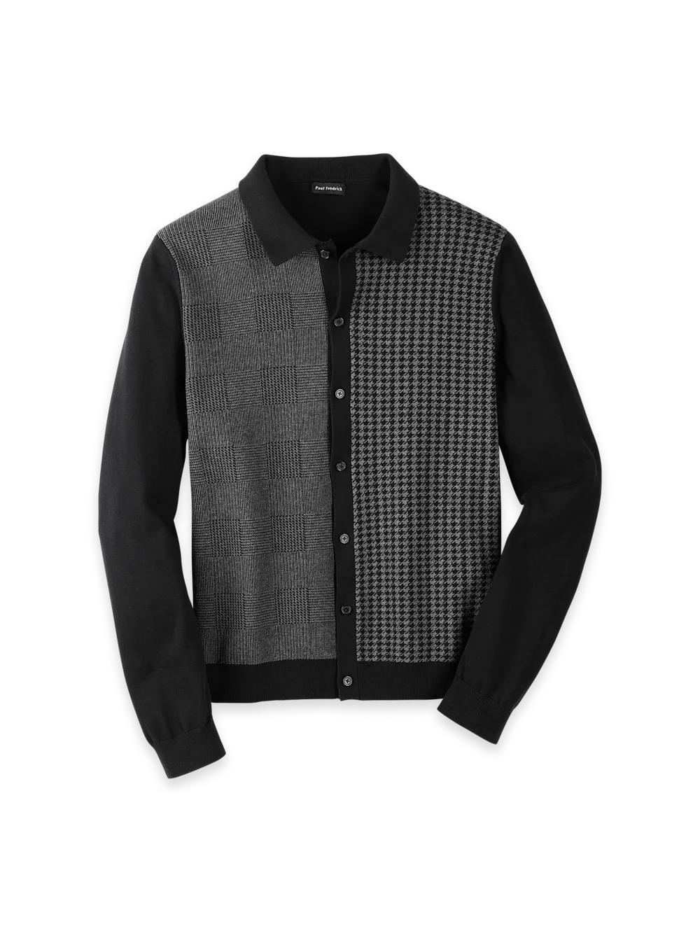 Cotton Button Front Polo - Black/grey