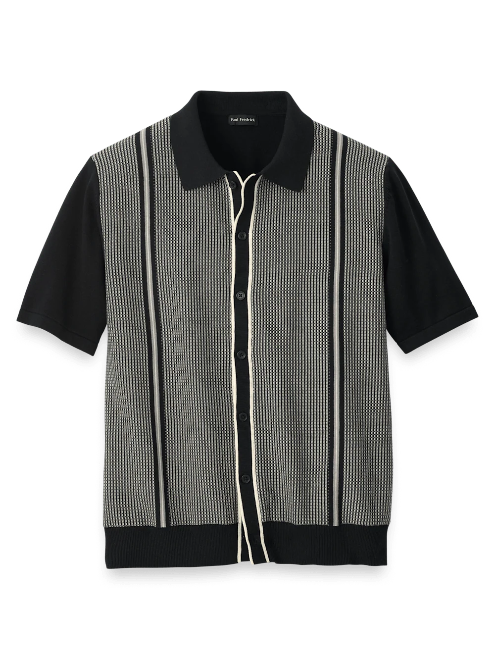 Cotton Button Front Polo - Black