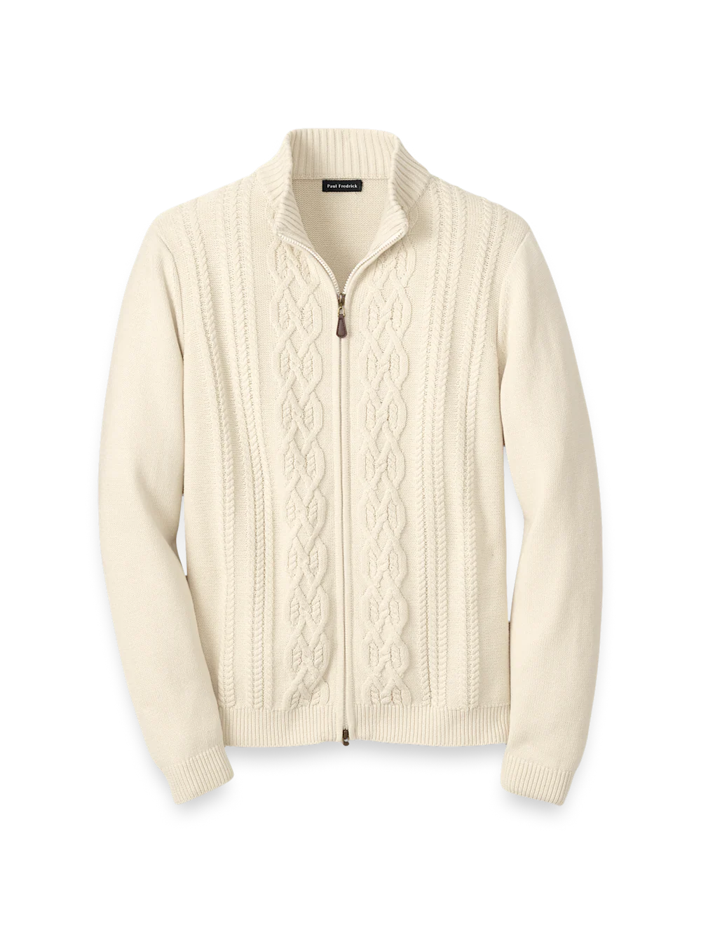 Cotton Cable Full Zip Mock Neck Sweater - Ivory