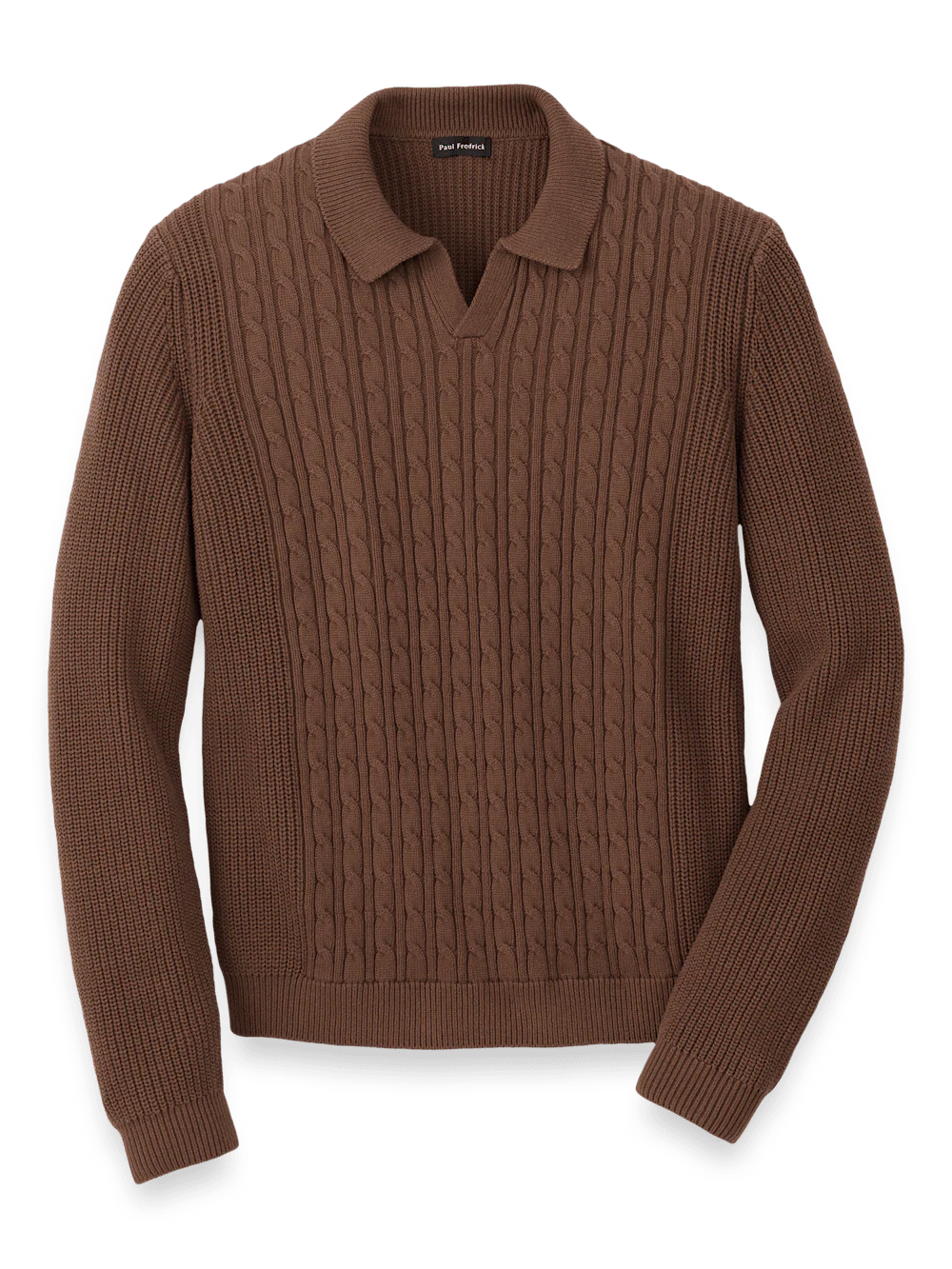 Cotton Cable V-neck Polo - Brown