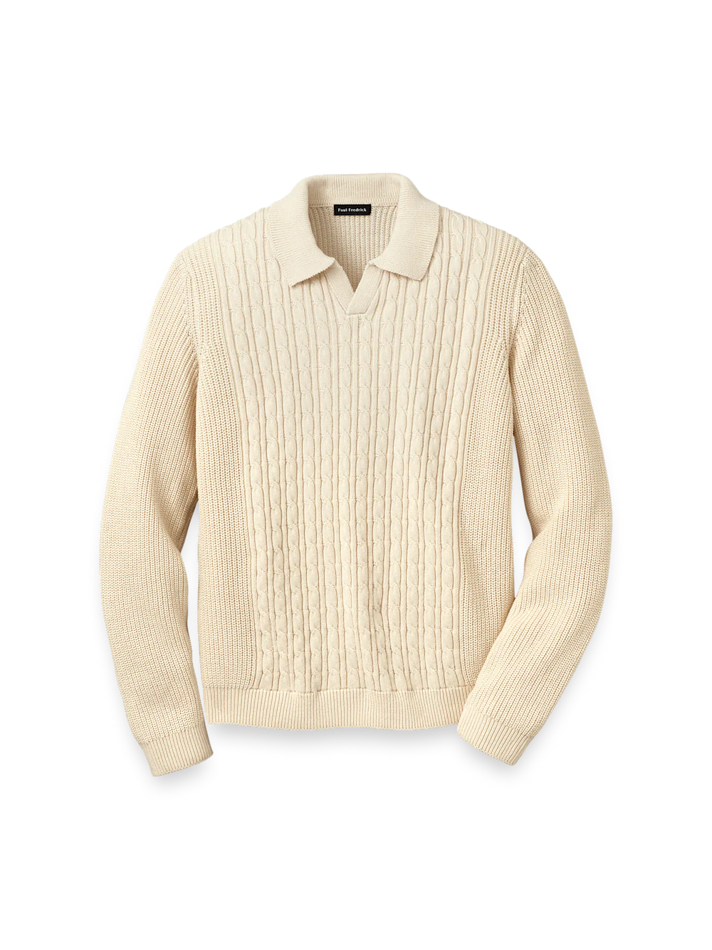 Cotton Cable V-neck Polo - Ivory