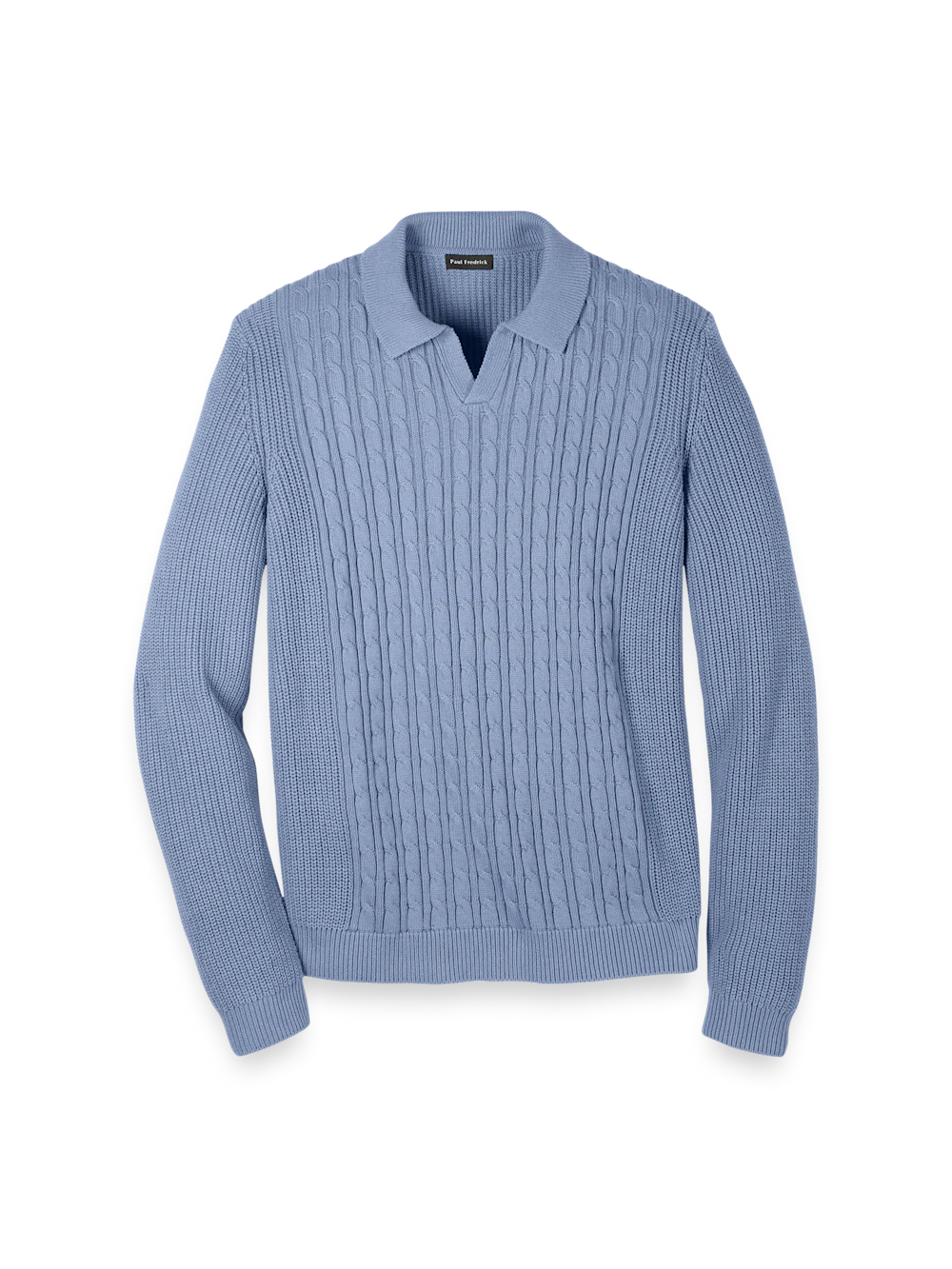 Cotton Cable V-neck Polo - Blue