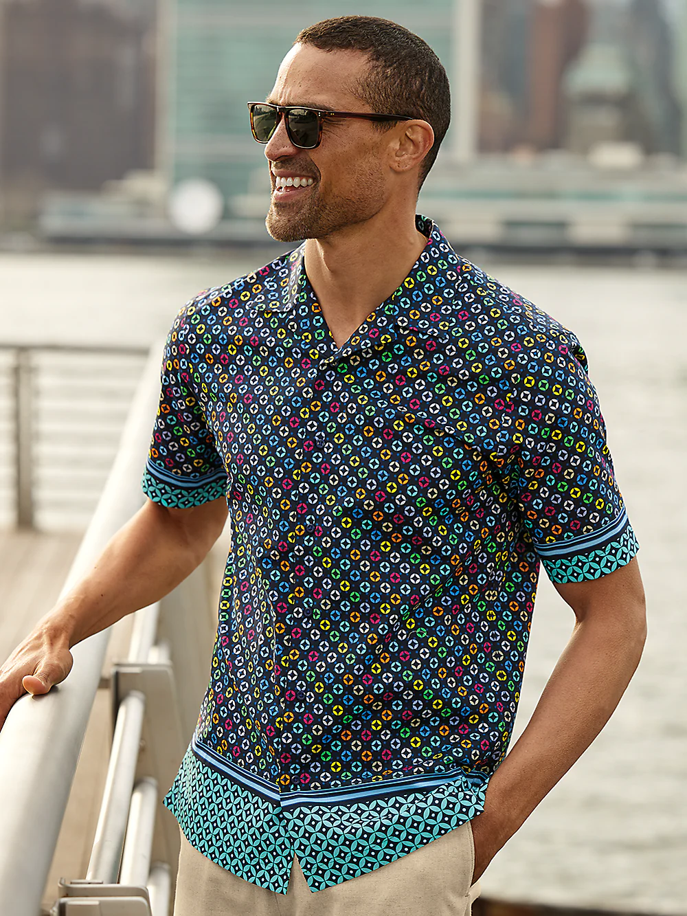 Cotton Circle Print Casual Shirt - Black Multi - Image 2