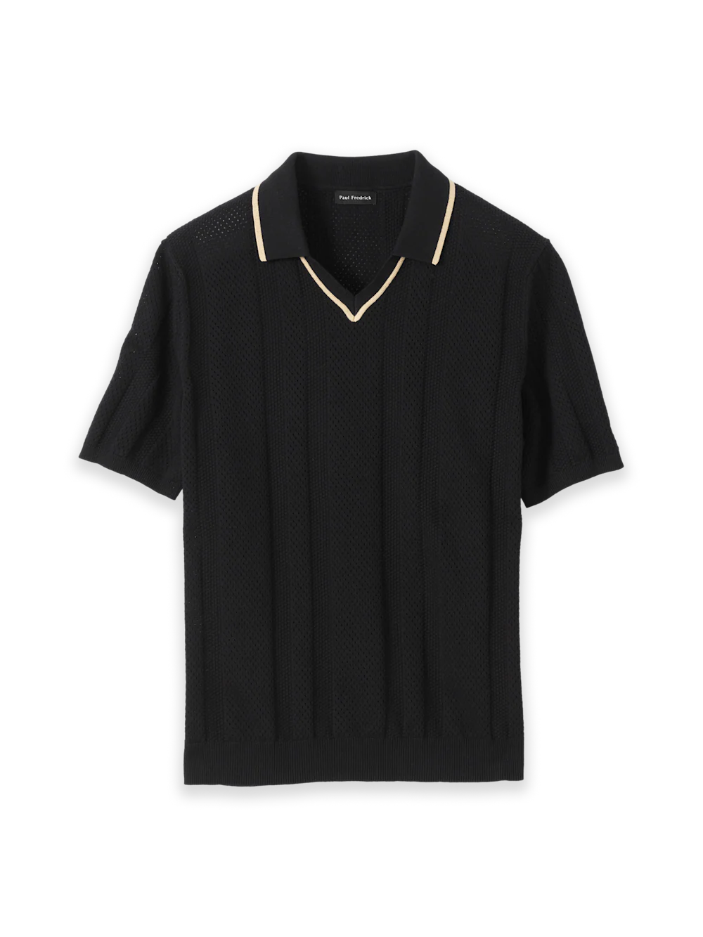 Cotton Crochet V-Neck Polo - Black