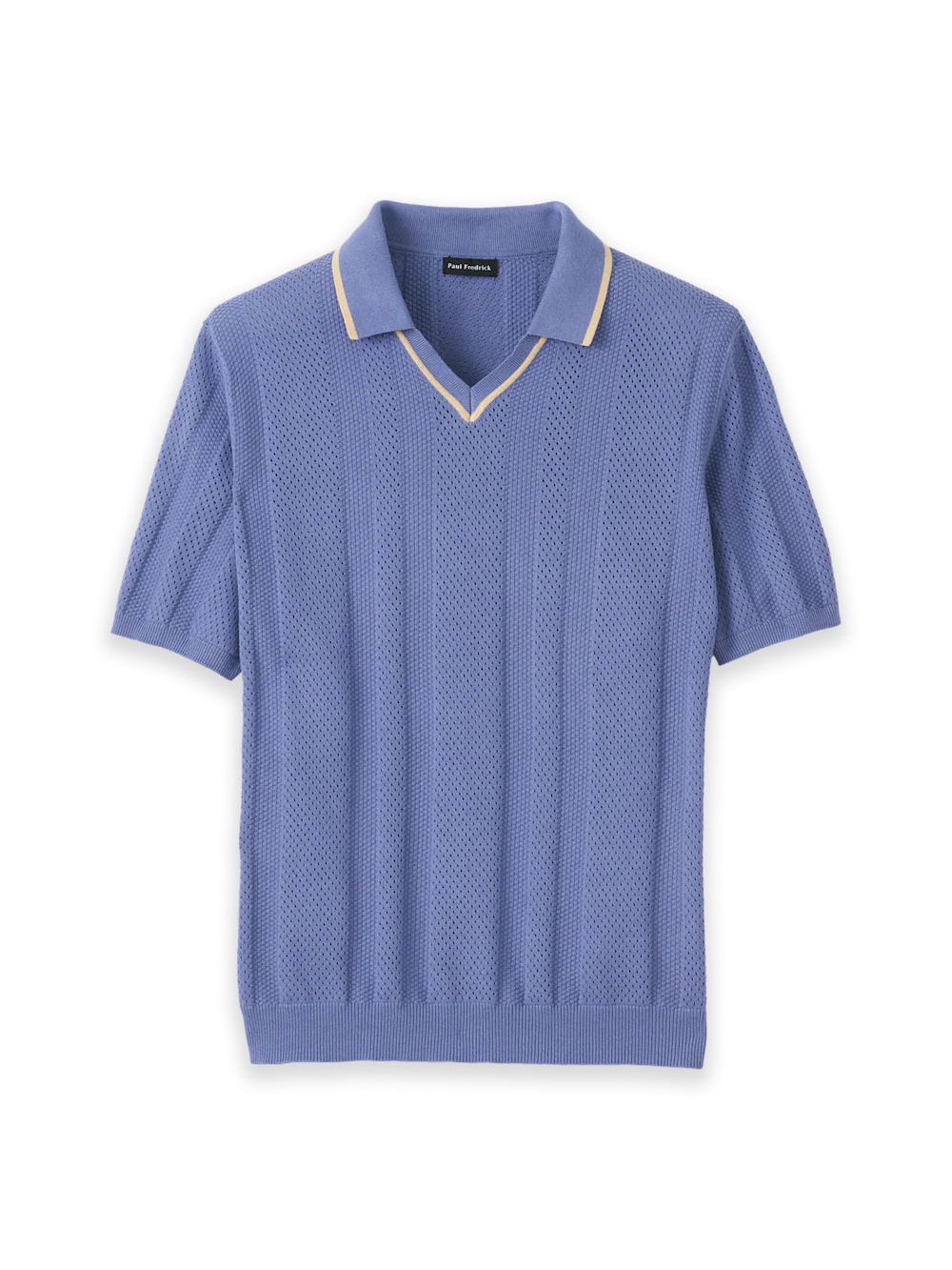 Cotton Crochet V-Neck Polo - Blue