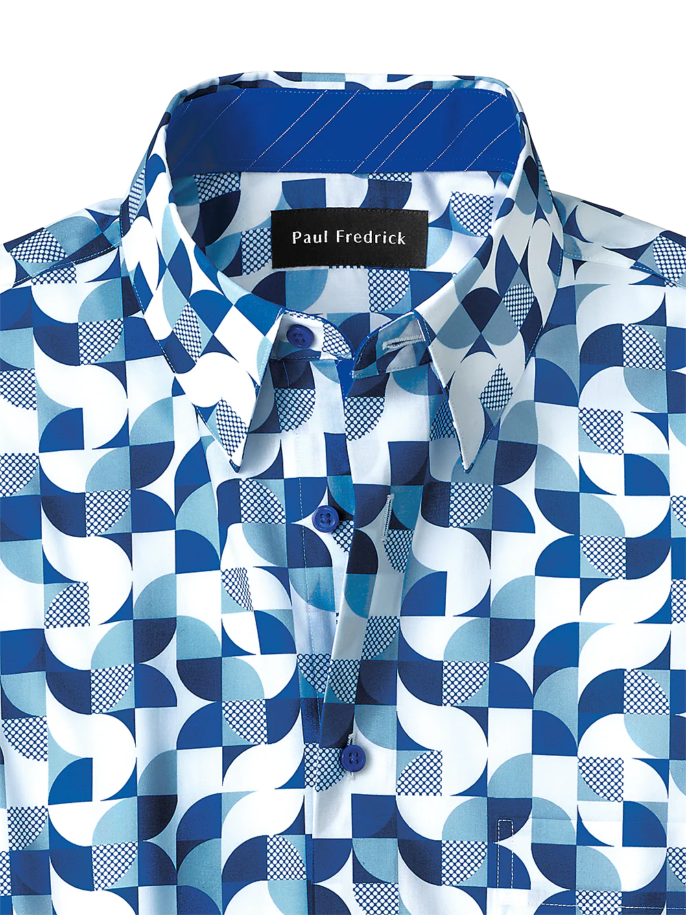 Cotton Deco Print Casual Shirt With Contrast Trim - Blue - Image 2