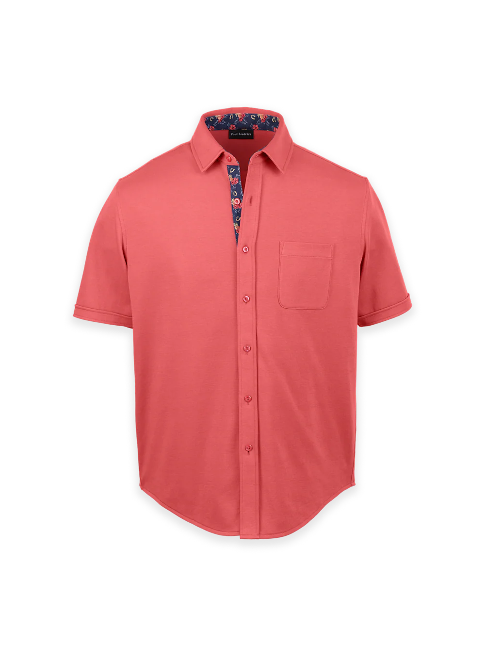 Cotton Full Button Front Polo - Coral