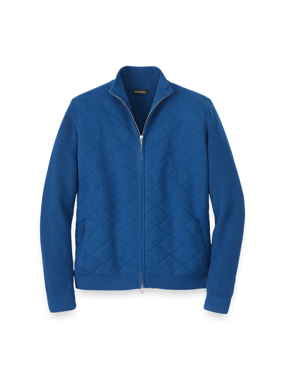 Cotton Full Zip Mock Neck Sweater Jacket - Navy