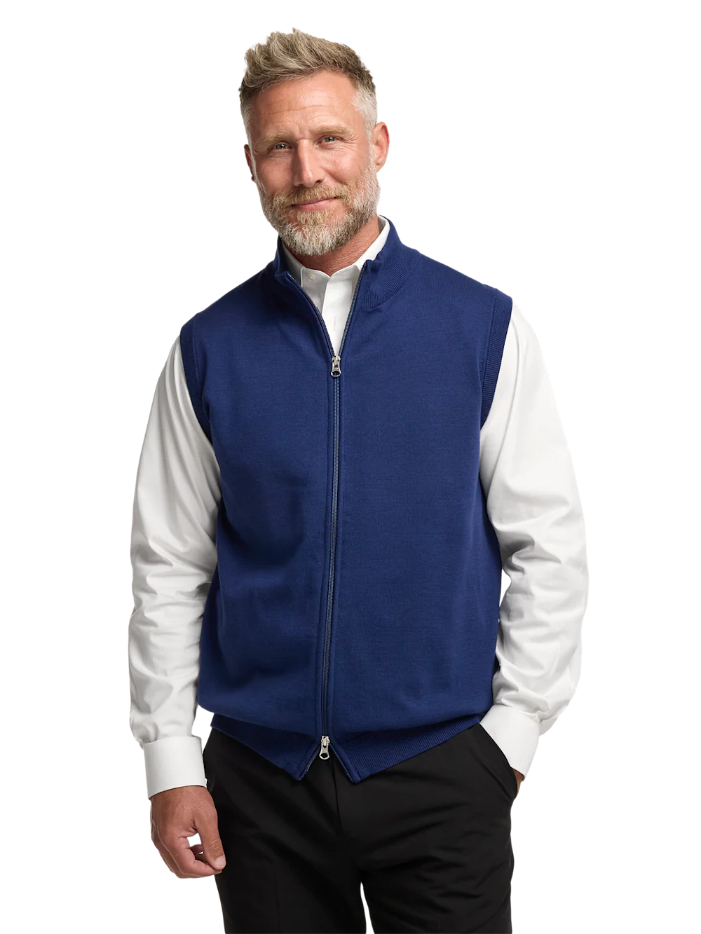 Cotton Full Zip Mock Neck Vest - Blue - Image 2