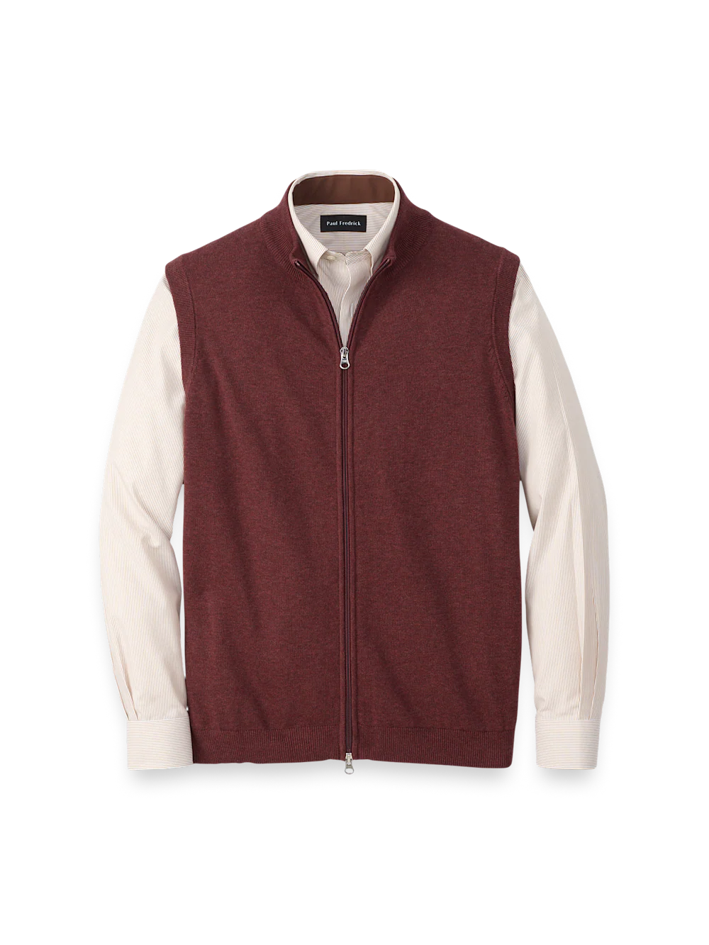 Cotton Full Zip Mock Neck Vest - Burgundy