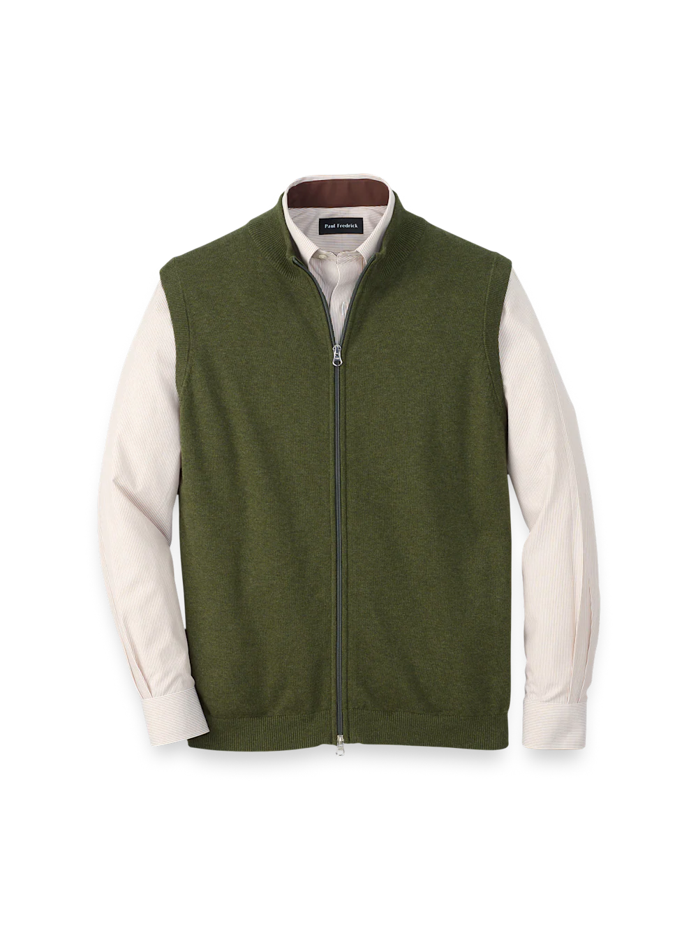Cotton Full Zip Mock Neck Vest - Olive