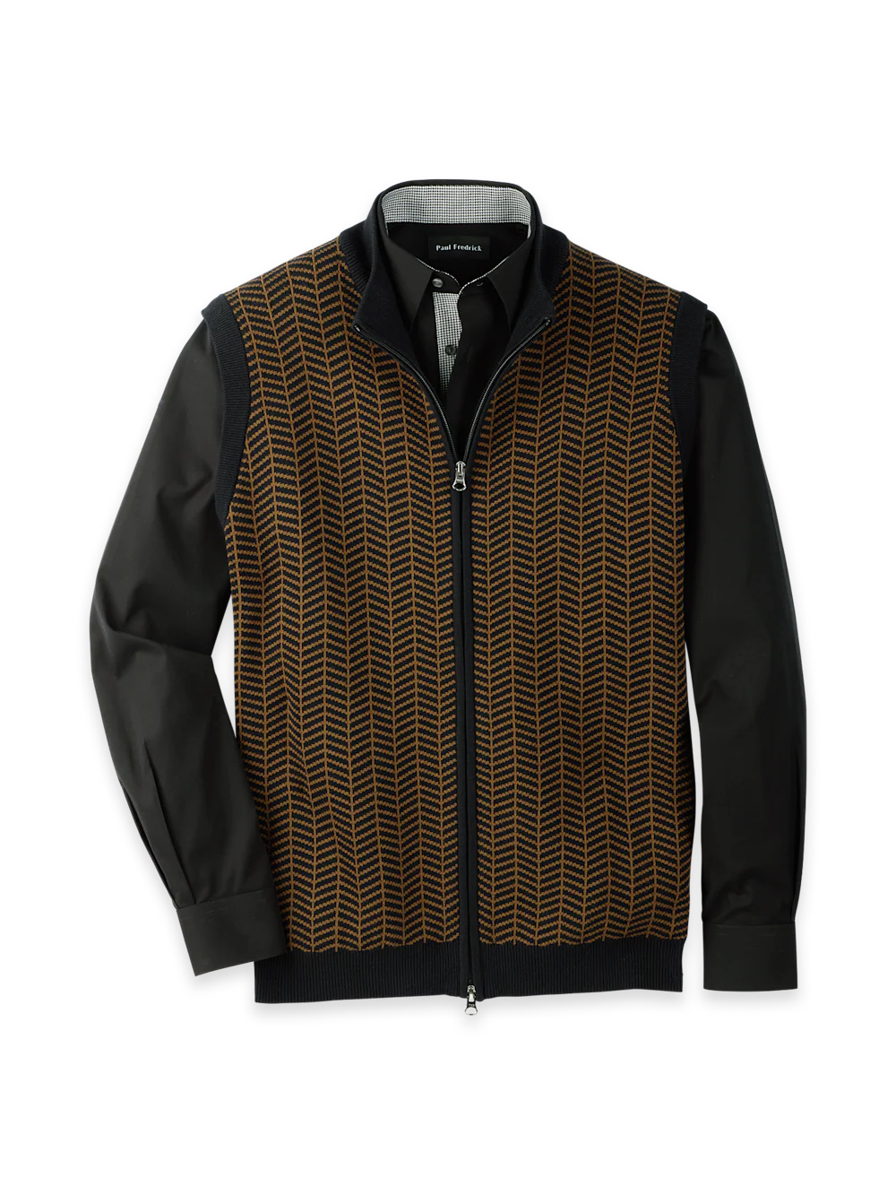 Cotton Full Zip Mock Neck Vest - Brown/black