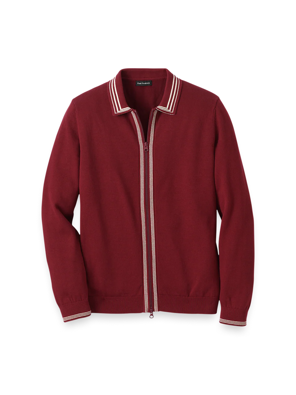 Cotton Full Zip Polo - Burgundy