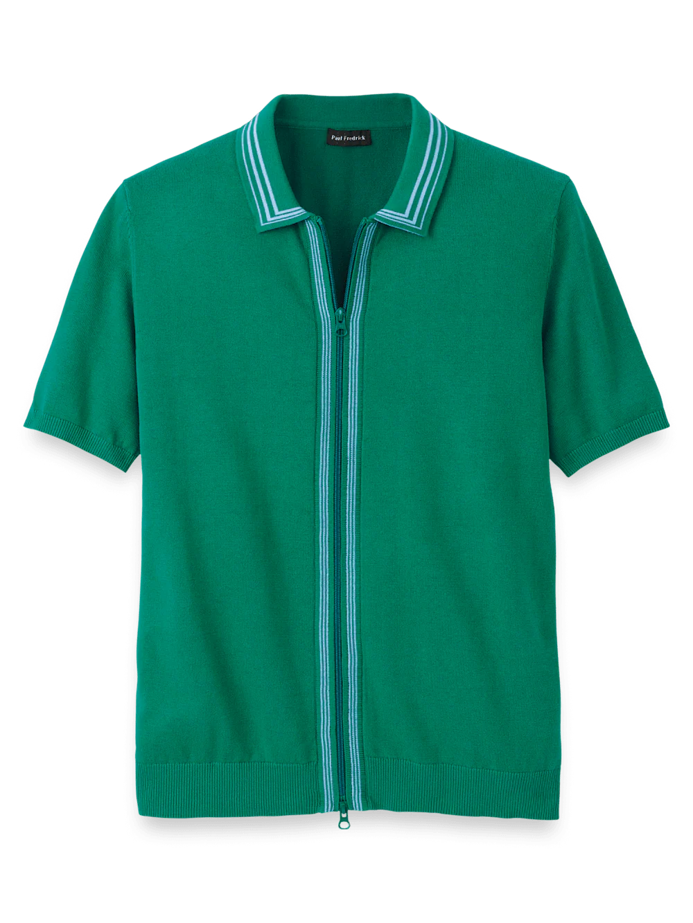 Cotton Full Zip Polo - Green