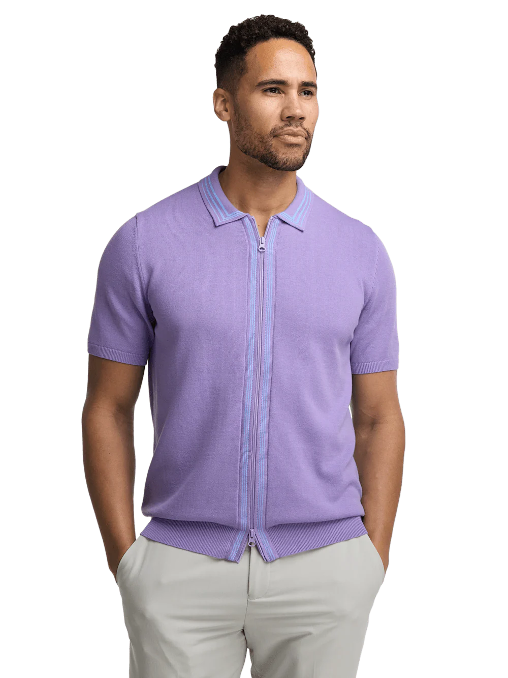 Cotton Full Zip Polo - Purple - Image 2