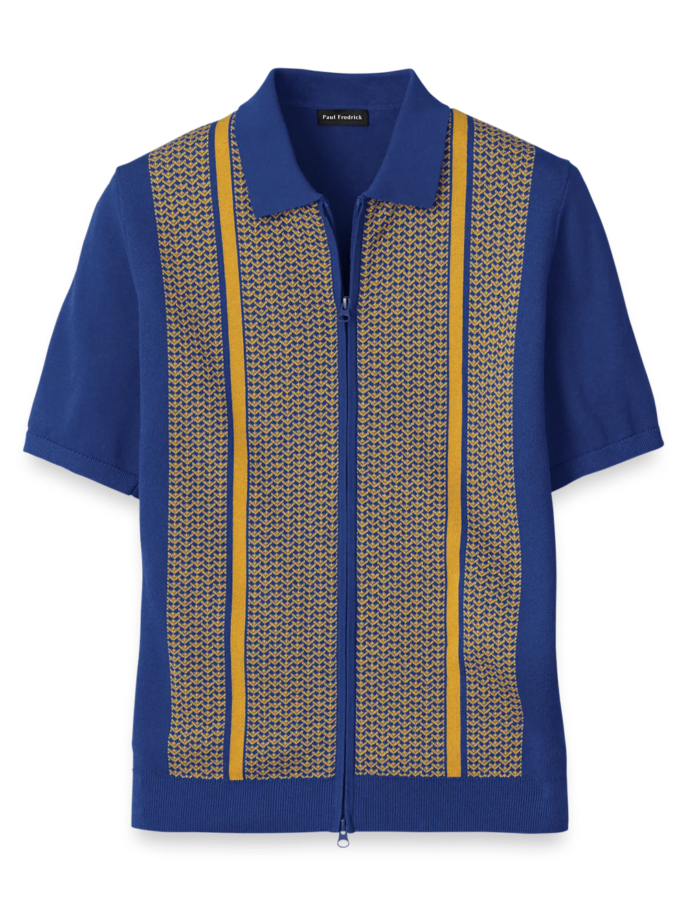 Cotton Full Zip Polo - Cobalt/yellow